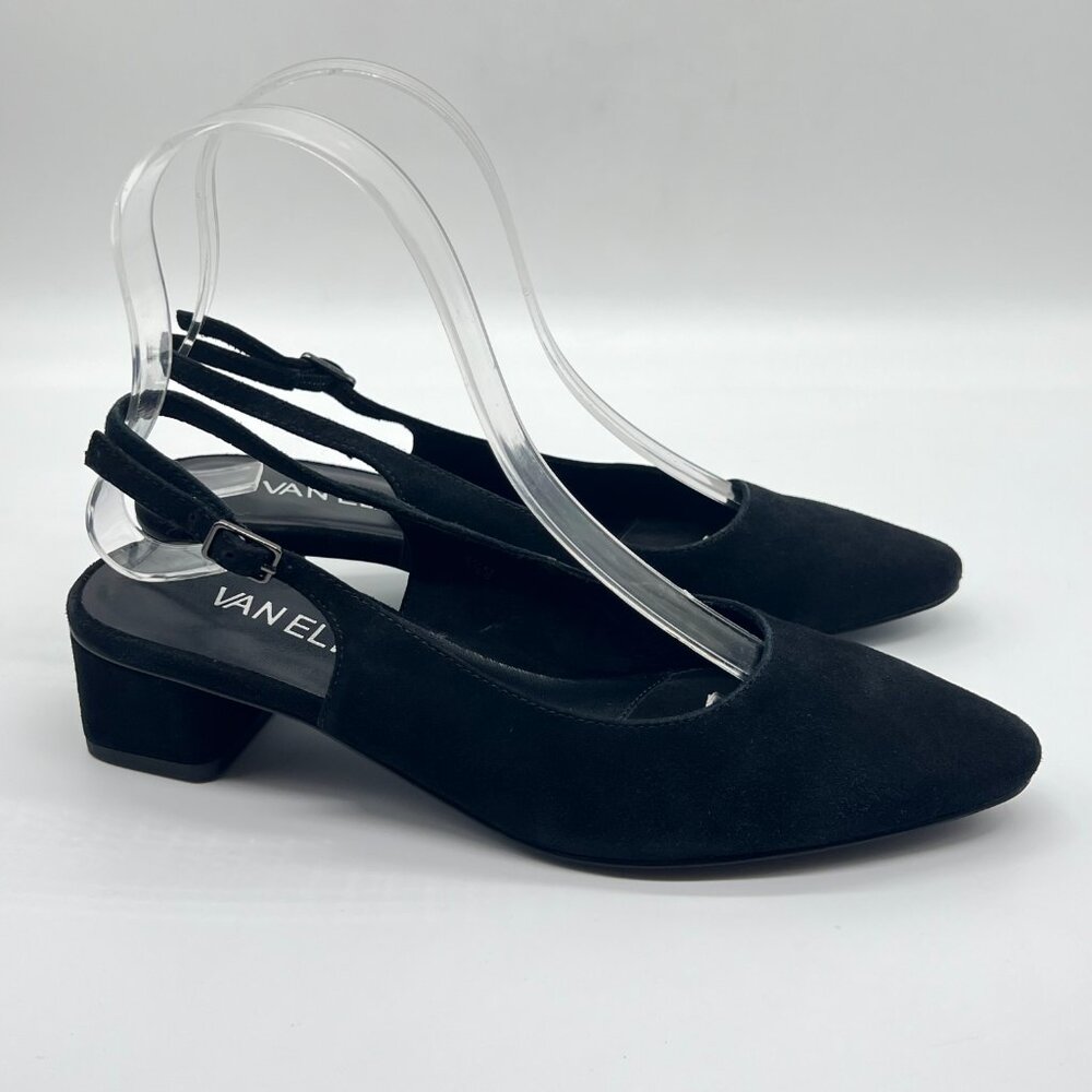Vaneli Womens‎ Size 6.5 Black Suede Leather Slingback Low Pumps Heels Shoes